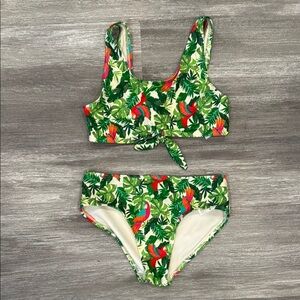Tropical Bird Print Girls Bikini Set